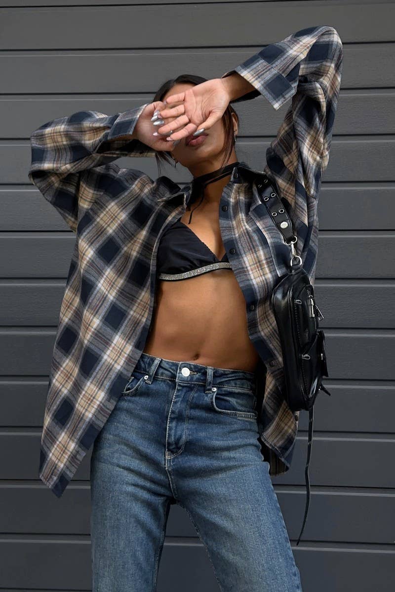 CWTBLL559_RETRO PLAID COMMUTER LOOSE LONG-SLEEVED SHIRT