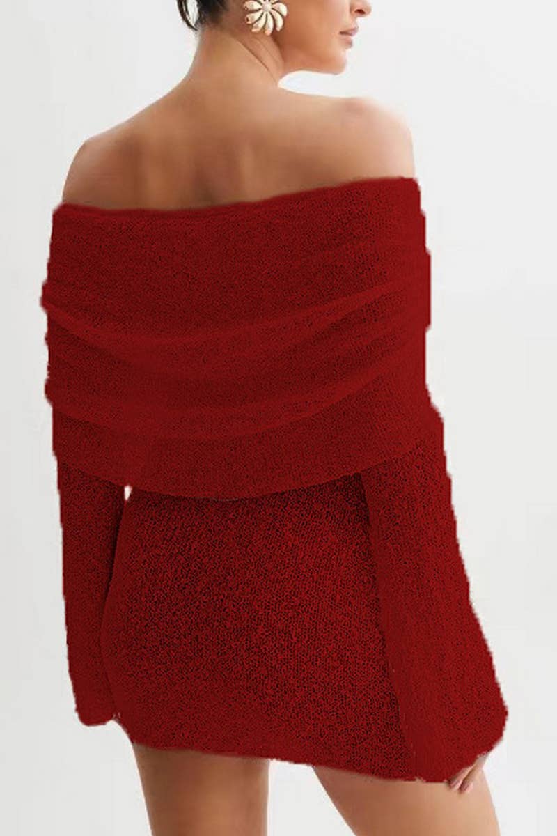 CWDSD7812_SHEER LONG SLEEVE ONE SHOULDER SHORT DRESS