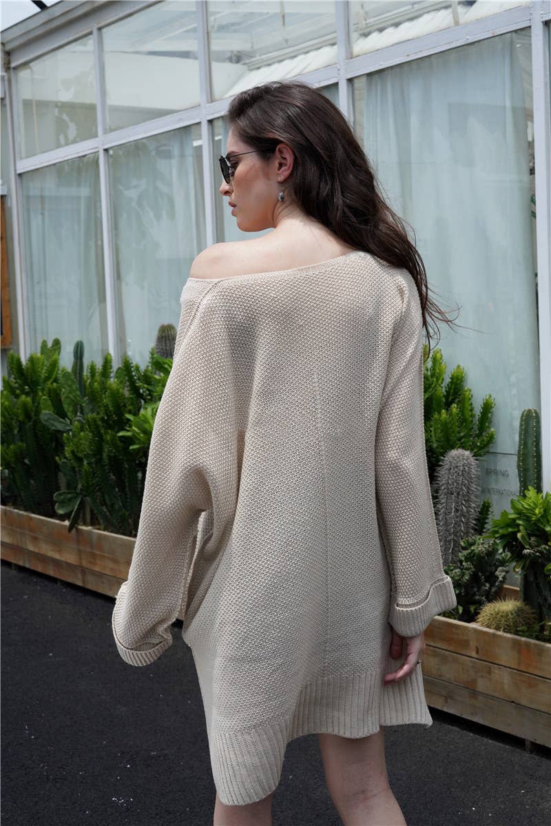 CWOSWL1417_V-Neck Long Sleeve Pullover Sweater
