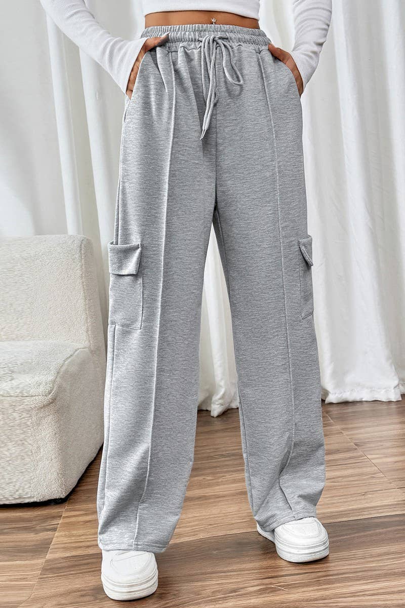 CWBLP1065_ELASTIC WAIST PATCH POCKET STRAIGHT PANTS