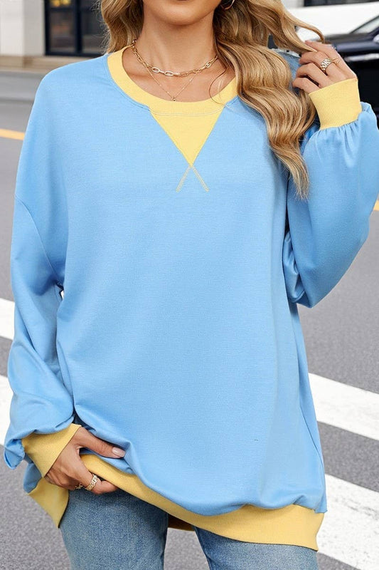 CWTBLL01311_CREW NECK COLORBLOCK LONG SLEEVE SWEATSHIRT