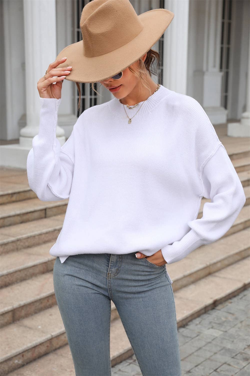 CWOSWL1039_Casual Crew Neck Pullover Long Sleeve Sweater