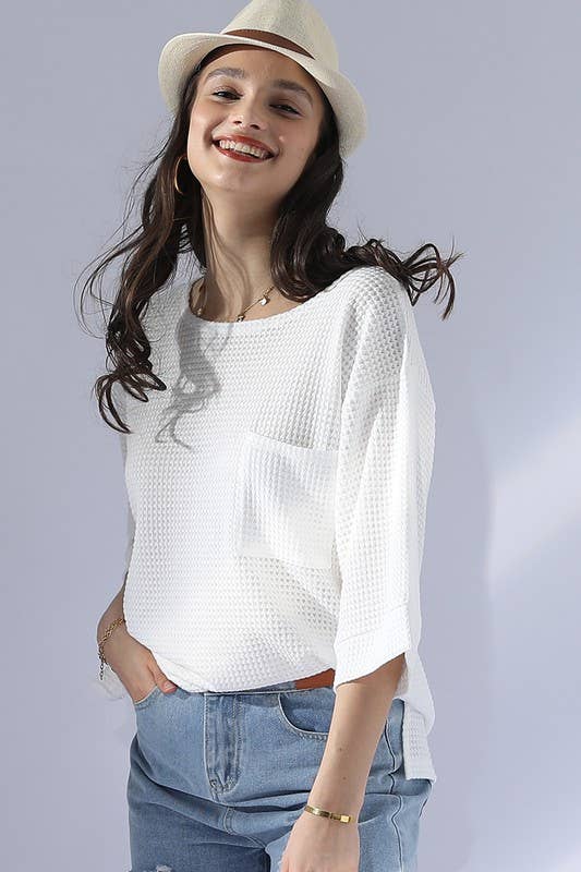 CWTTS696_ROUND NECK ROLLED SHORT SLEEVE TUNIC TOP