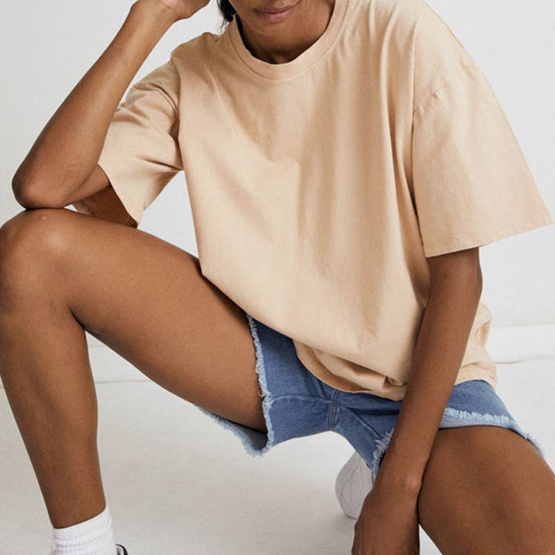 Cotton crew-neck basic short-sleeved T-shirt