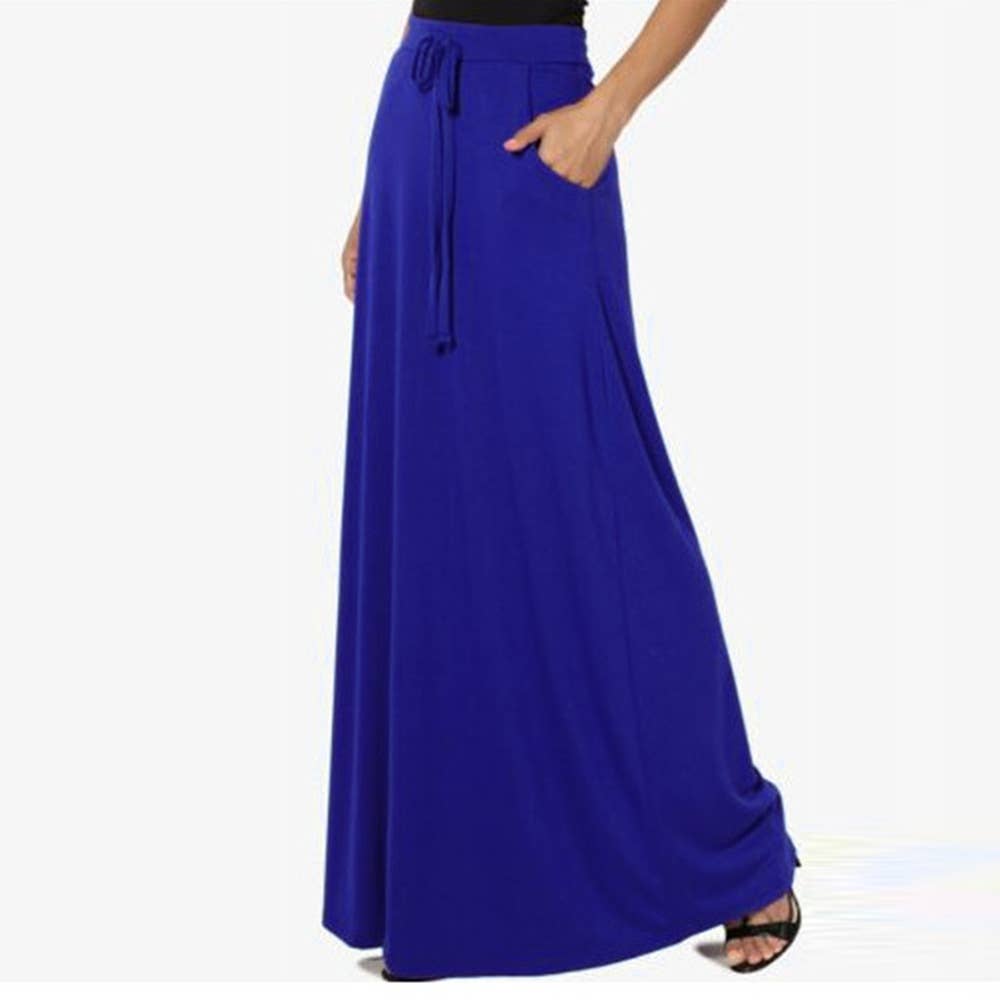 Casual solid color drawstring long skirt