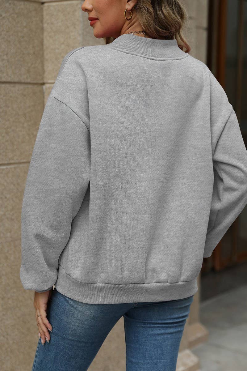 CWTBLL4011_SOLID V-NECK FLEECE LINED LOOSE FIT SWEATSHIRT