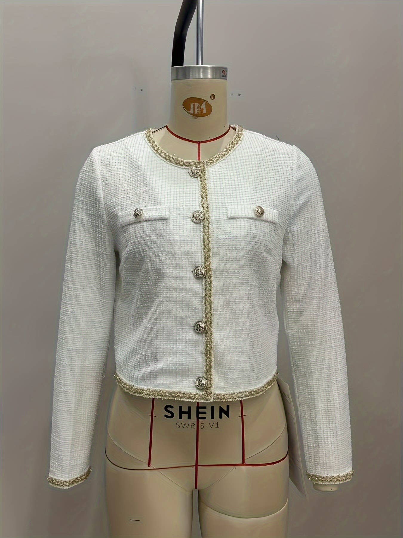 Elegant round-neck lace patchwork short coat