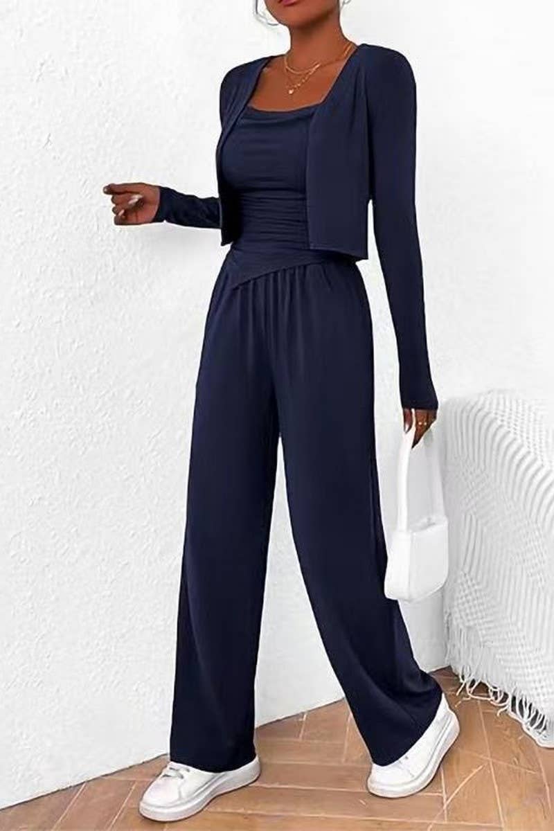 CWSBSL00033_3 PIECE LOUNGE SET WOMEN JACKET TANK AND PANTS