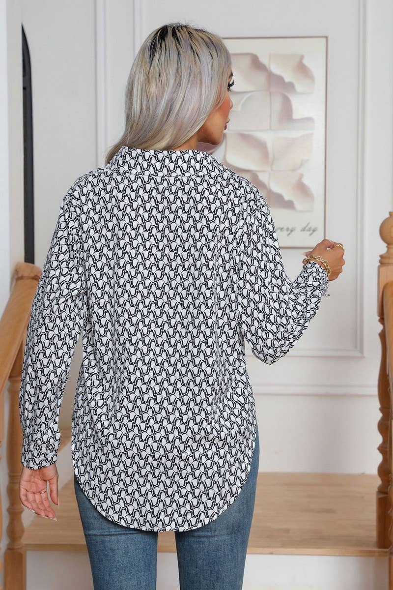 CWTBLL0696_Button Down Casual Long Sleeve Print Top