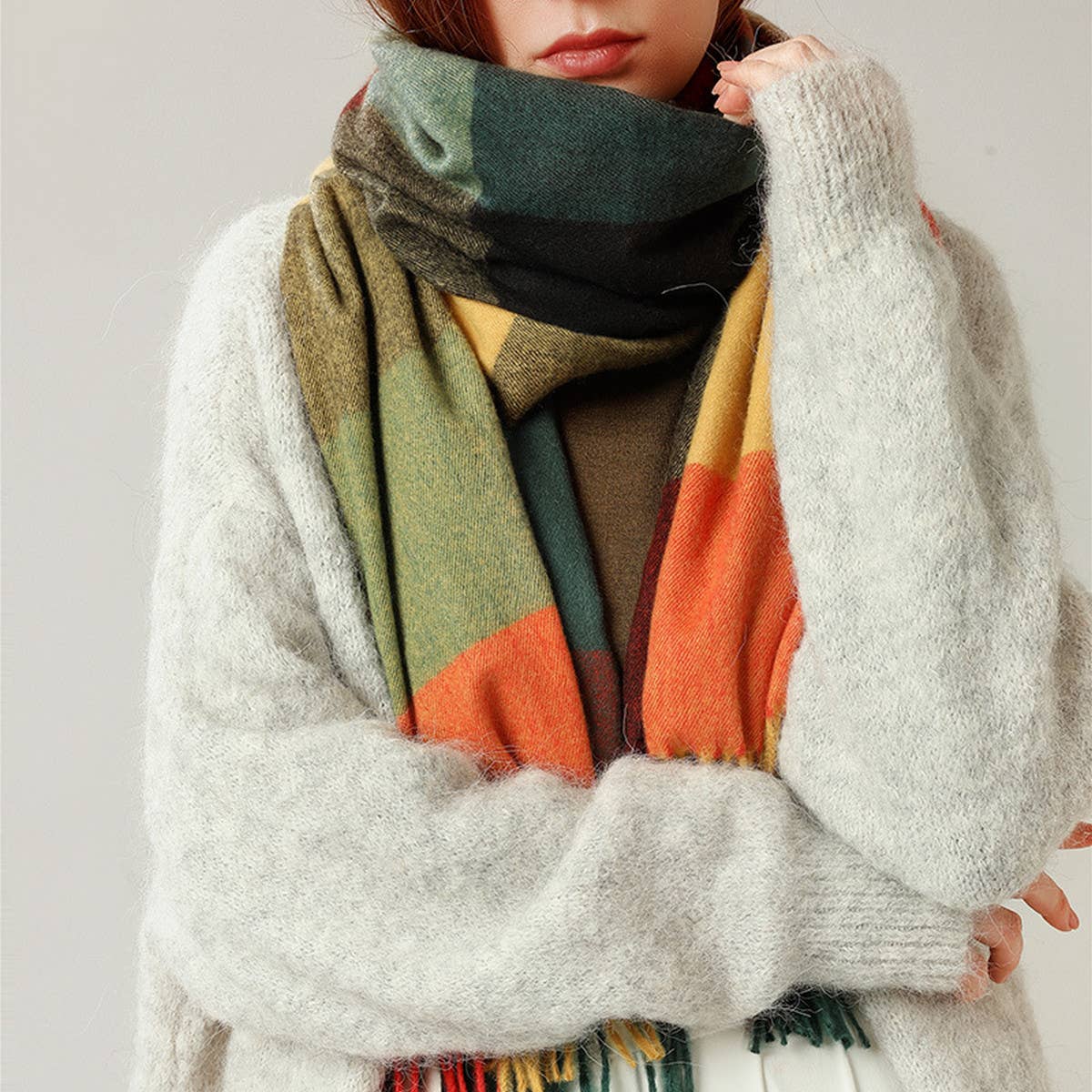 Elegant Plaid Shawl - Winter Scarf for Women