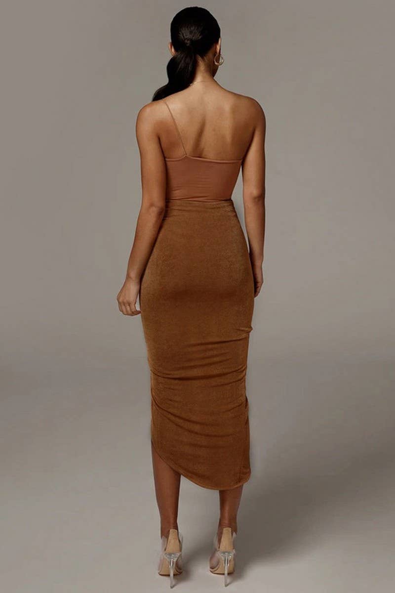 CWBMS0323_SOLID COLOR SLIM IRREGULAR DRAWSTRING SKIRT