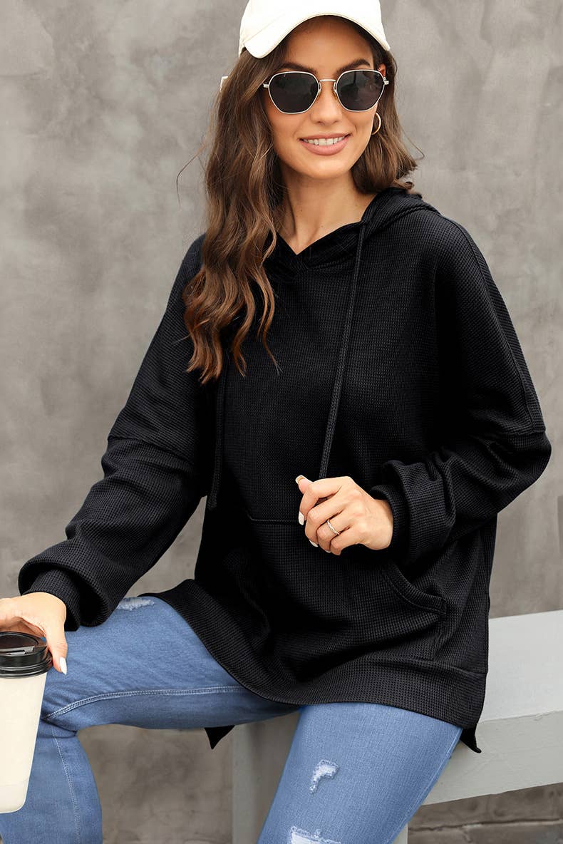 CASUAL TEXTURED HOODIE WITH LARGE POCKET HOODIE