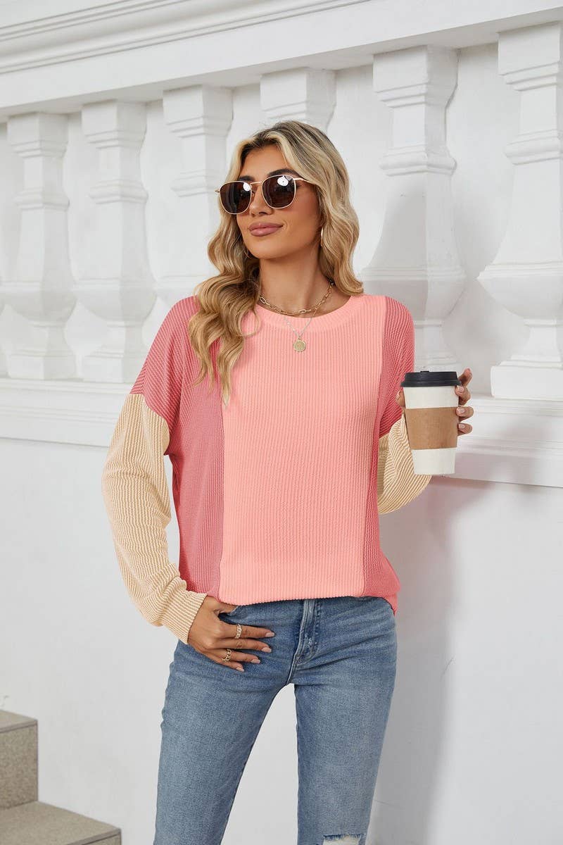 CWTBLL3666_FASHIONABLE LOOSE THREAD SPLICING T-SHIRT