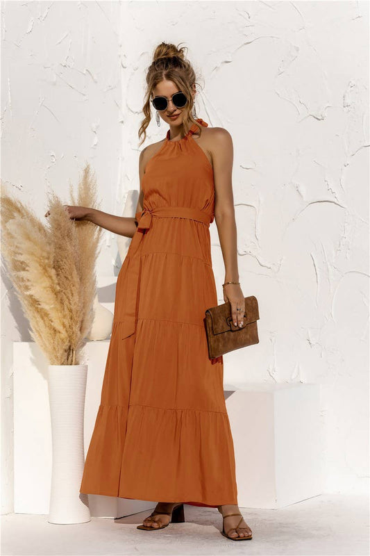 CWDMD4828_SUMMER HALTER NECK STRAPPY BACKLESS DRESS
