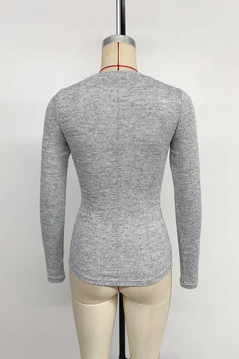 CWTTL1978_AUTUMN SOLID COLOR TWIST LONG SLEEVE SLIM FIT T-SH