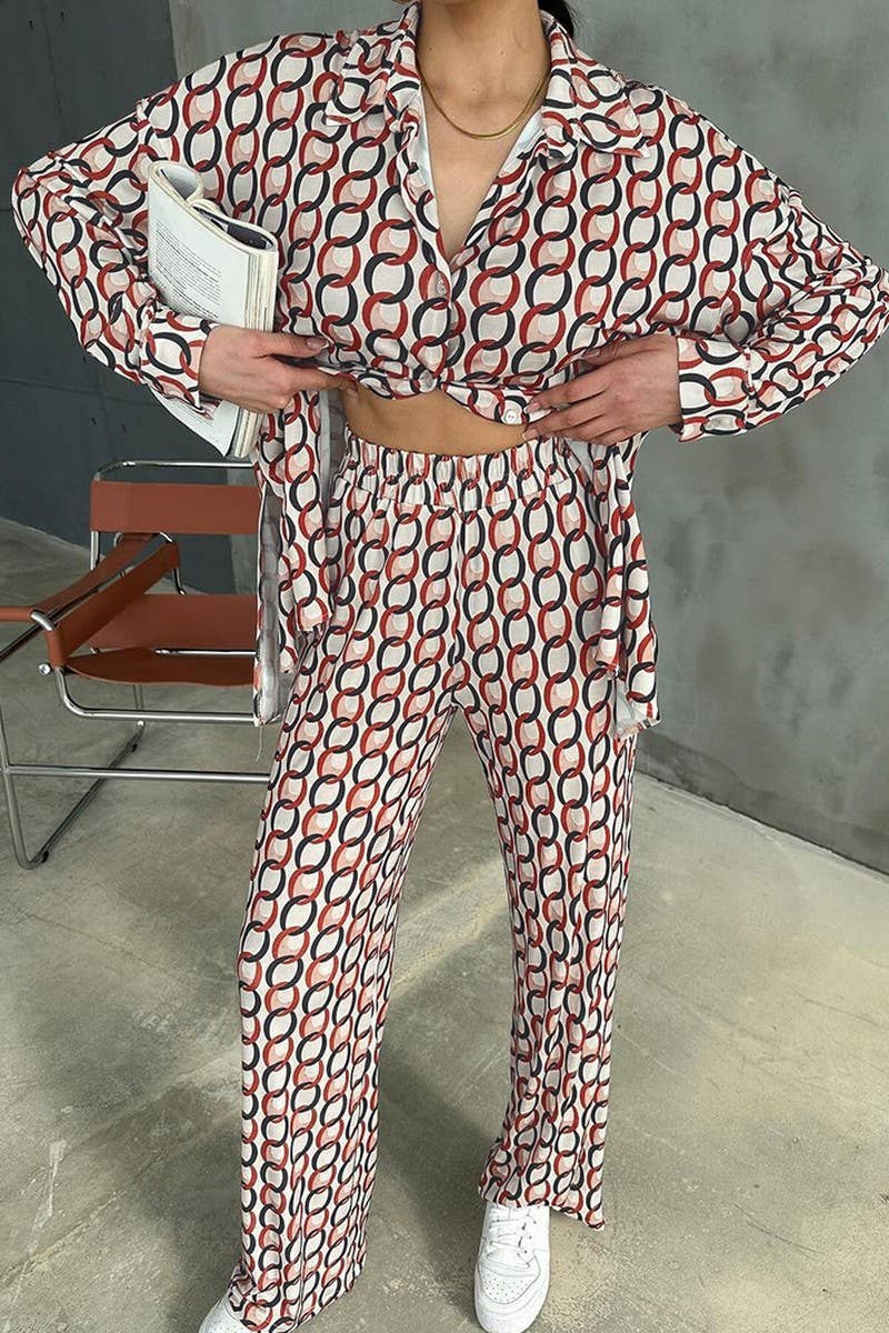 CWSPJ0399_SATIN PRINT CARDIGAN PANTS PAJAMAS TWO-PIECE SET