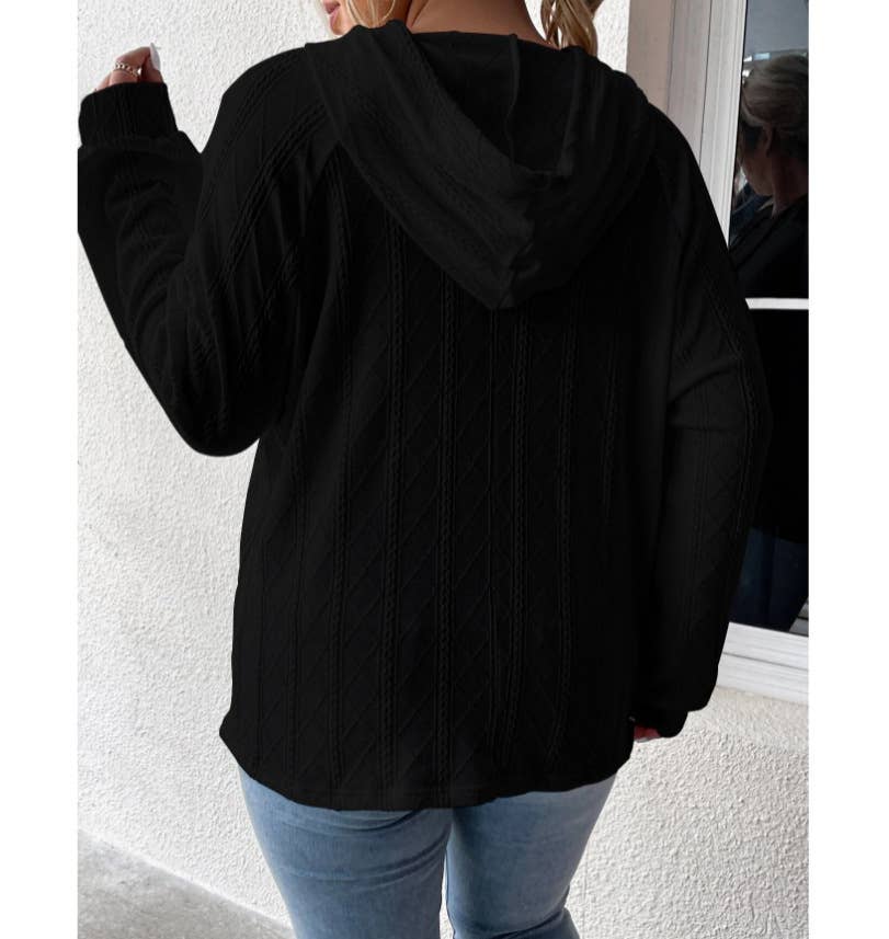 Casual jacquard patch loose hooded sweatshirt