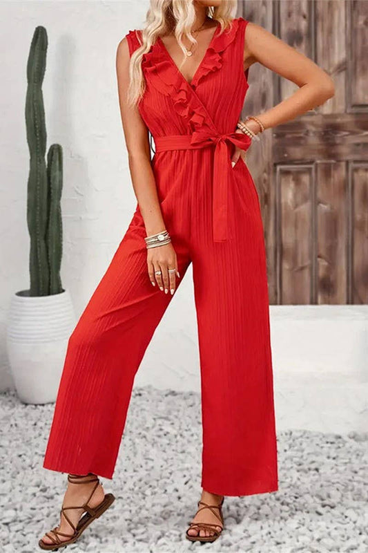 CWSJS1521_STRIPED STRAIGHT SLEEVELESS CASUAL JUMPSUIT