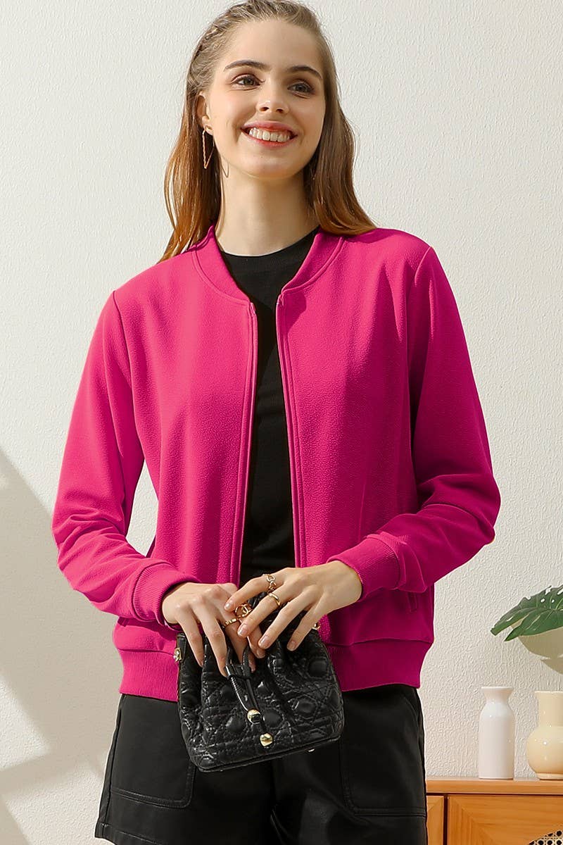 CWOJA699_ZIP UP BOMER JACKET WITH SIDE POCKETS