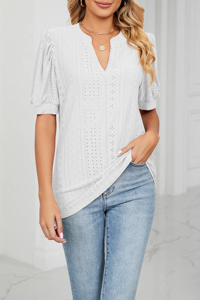 CWTTS1354_SUMMER CASUAL V-NECK SOLID COLOR LOOSE T-SHIRT