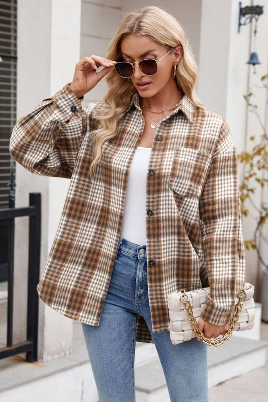CWTSTL1719_AUTUMN PLAID FLANNEL LONG-SLEEVED WOOLEN SHIRT