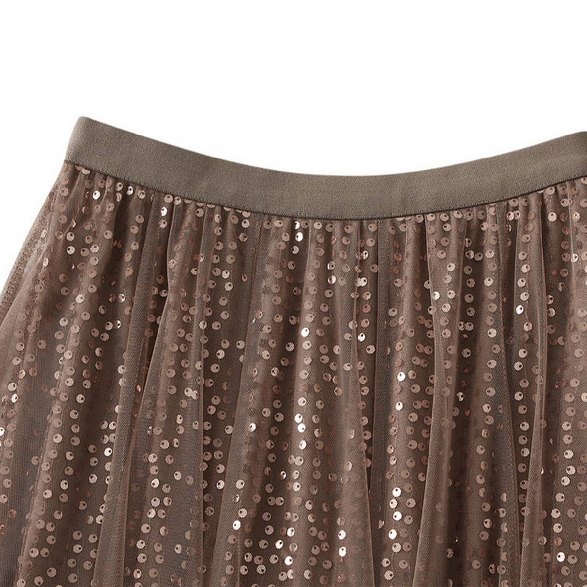 Sequin Tulle A-Line Maxi Skirt with Flowing Drape