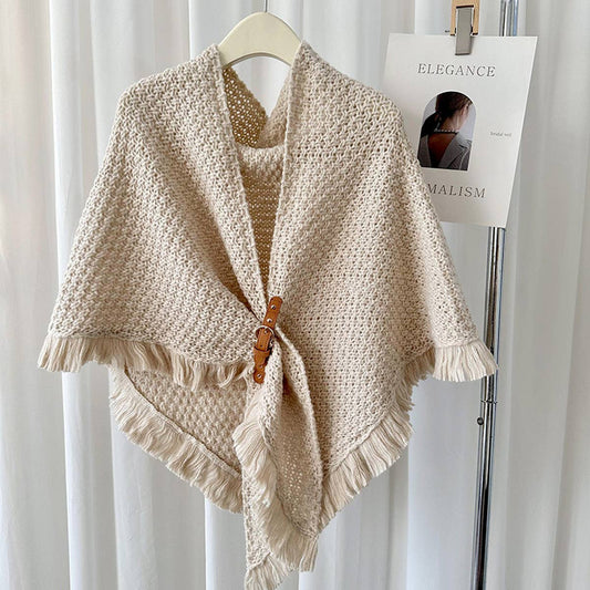 Winter Tassel Cape Scarf Shawl for Warm Layering