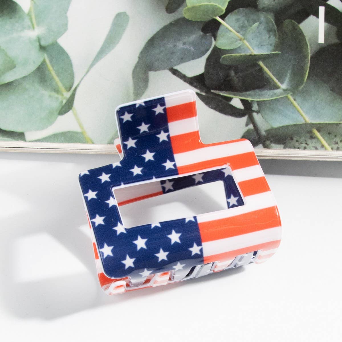 CWAHA5137_4TH OF JULY FLAG STYLISH RECTANGULAR HAIR CLIP