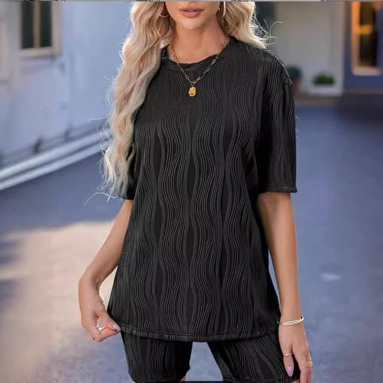 Casual shorts short sleeves and jacquard suit