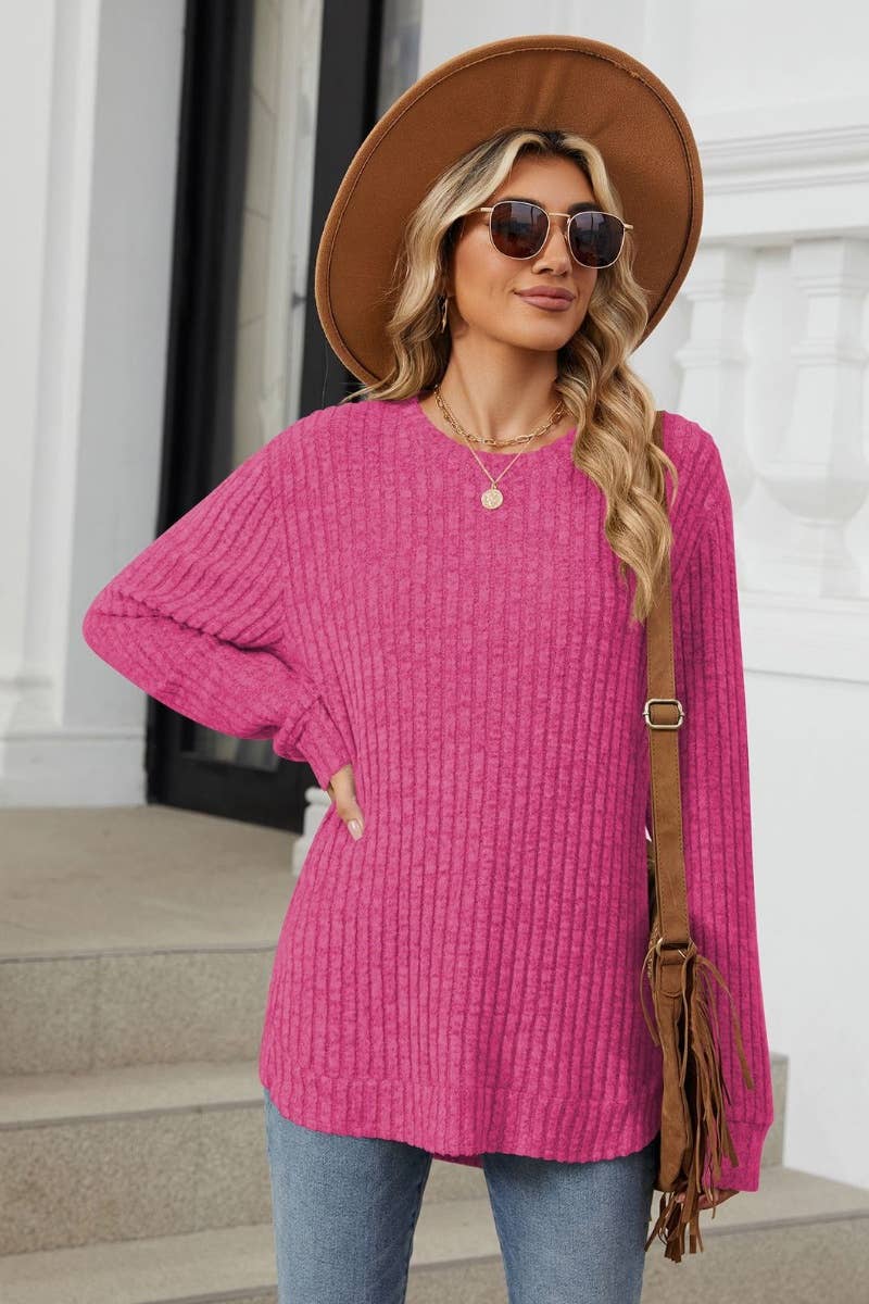 CWOSWL6562_CREW-NECK SOLID COLOR WOOLEN LONG-SLEEVED SWEATER