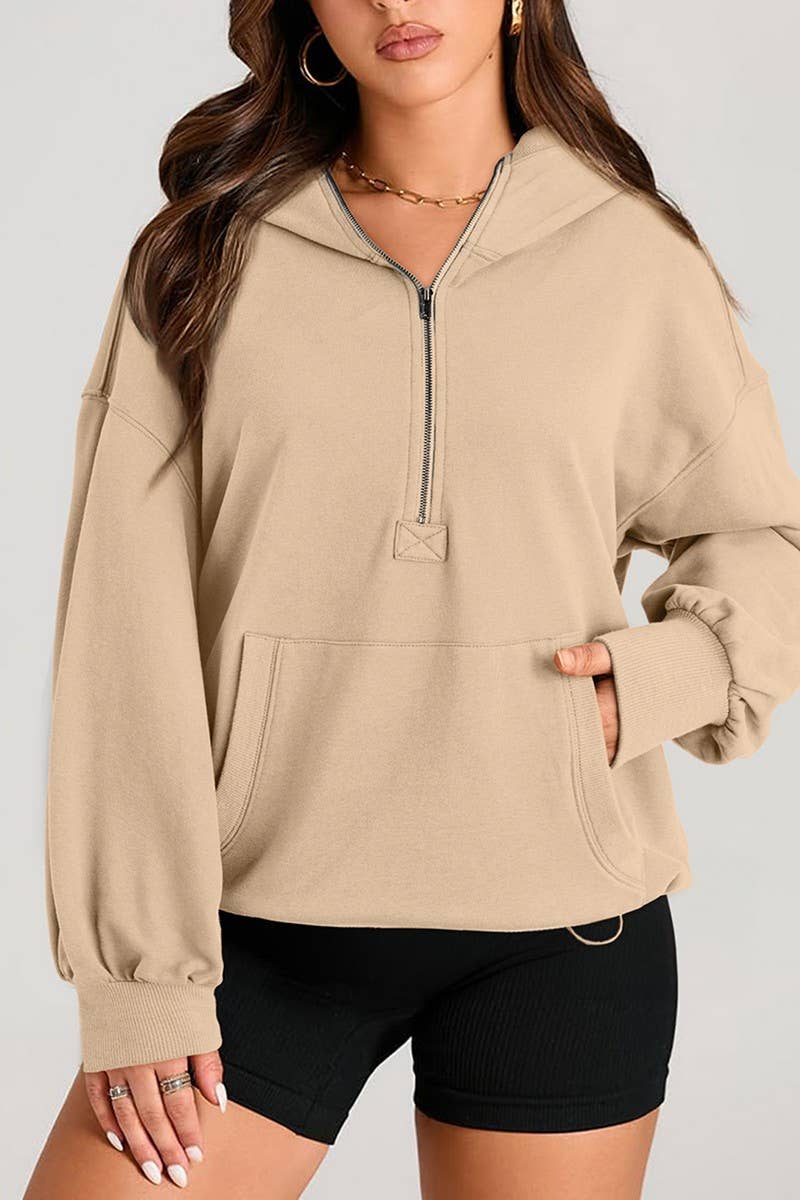 CWOHOL0935_SOLID COLOR HOODED ZIPPER POCKET SWEATSHIRT