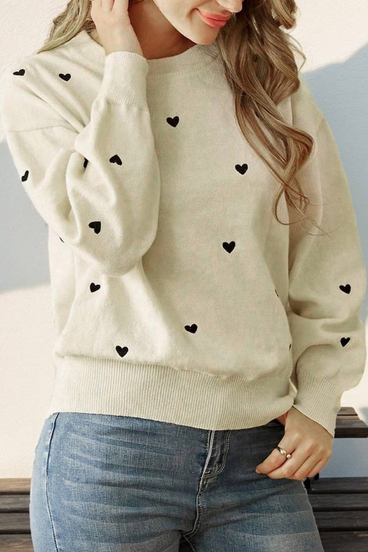CWTBLL1233_HEART PRINT CREW NECK KNITTED SWEATER