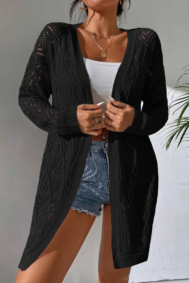 CWOCAL2284_SPRING AND AUTUMN CASUAL HOLLOW KNIT CARDIGAN