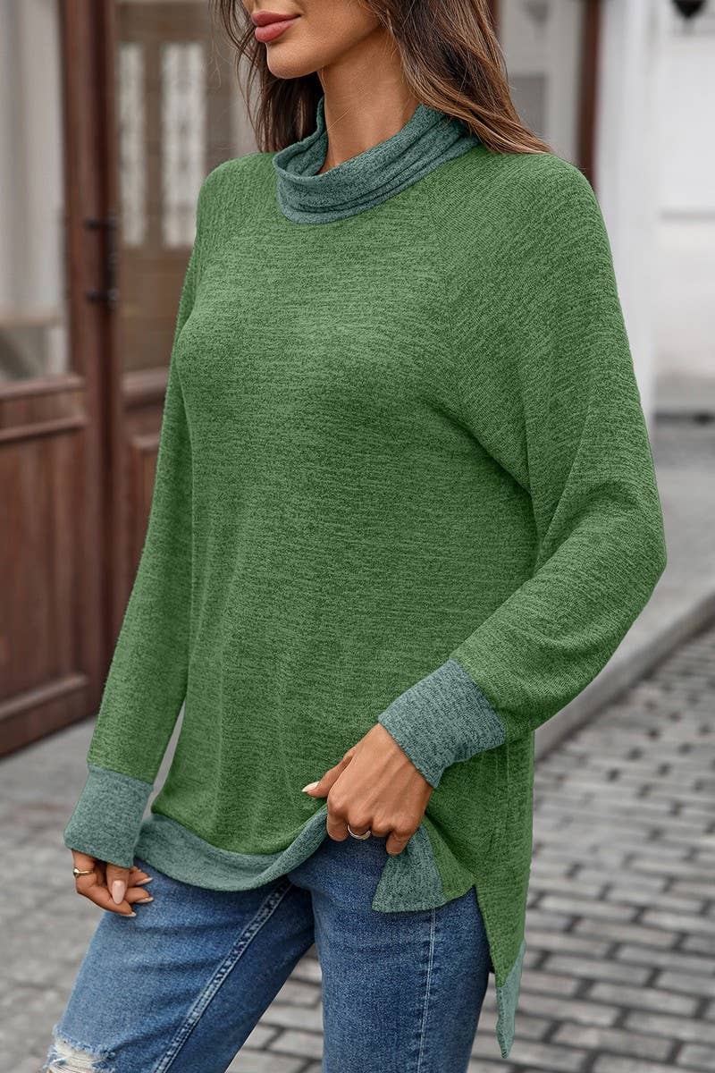 CWTBLL01308_COLORBLOCK SCARF NECK LONG SLEEVE CASUAL TOP