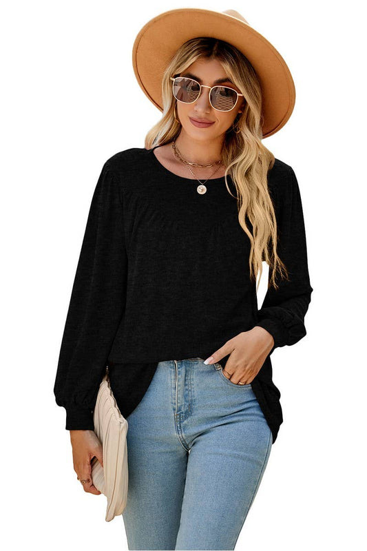 CWTBLL3690_LOOSE CREW NECK CASUAL PLEATED TOP