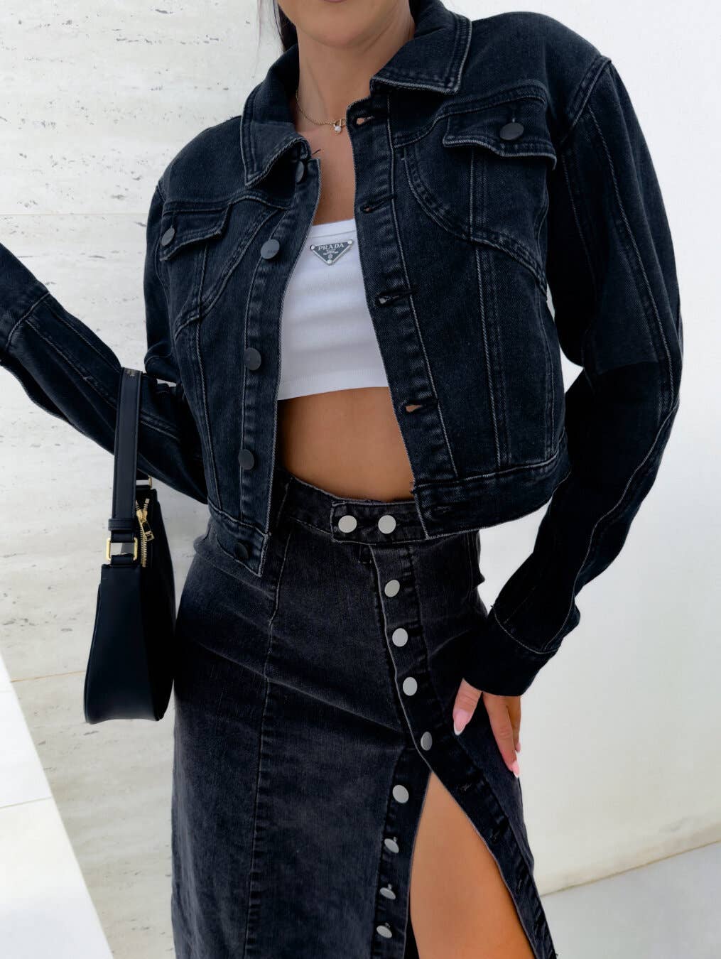 DENIM SKIRT WITH IRREGULAR SPLIT BUTTONS