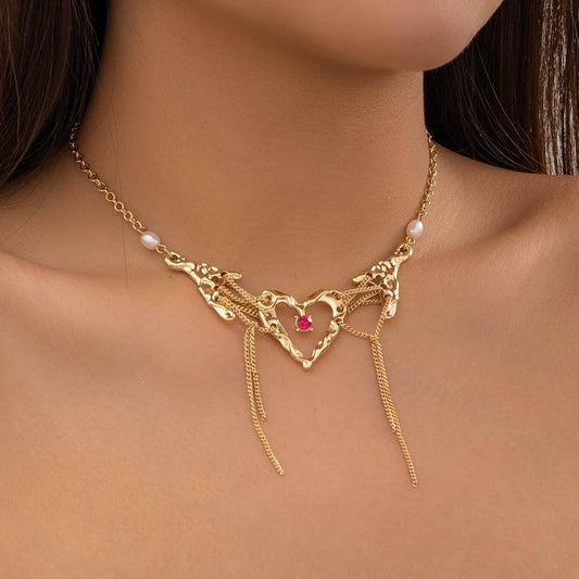 HEART TASSEL PERSONALIZED RHINESTONE NECKLACE