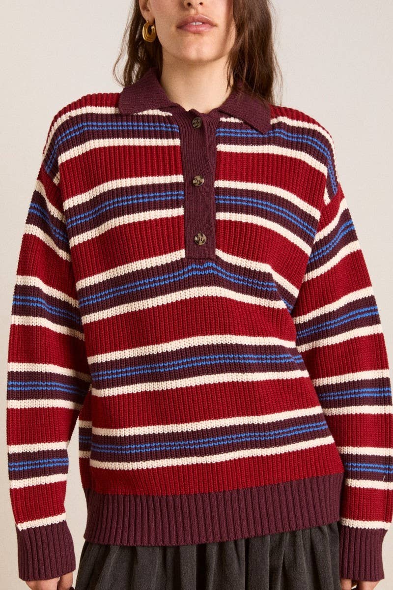 CWOSWL07738_2025 RETRO STRIPED COLORBLOCK POLO KNIT SWEATER