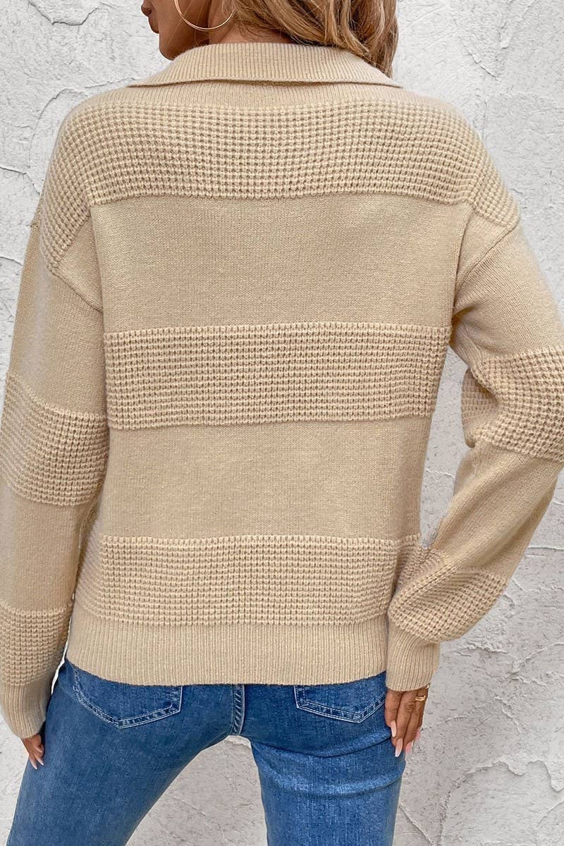 CWOSWL6826_AUTUMN KNITTED LONG SLEEVE COLLAR SWEATER