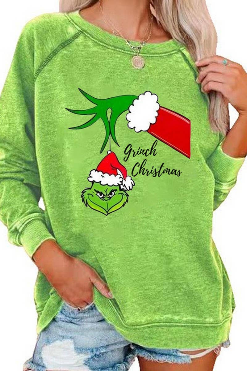 CWTBLL01326_CHRISTMAS CARTOON HORN SLEEVE SWEATSHIRT