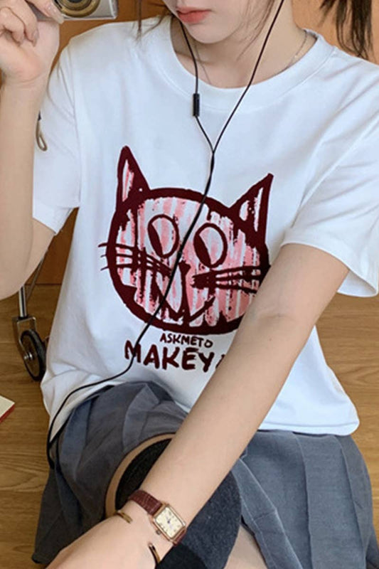 CWTTS1000_FUN CAT WHITE SHORT SLEEVED T SHIRT