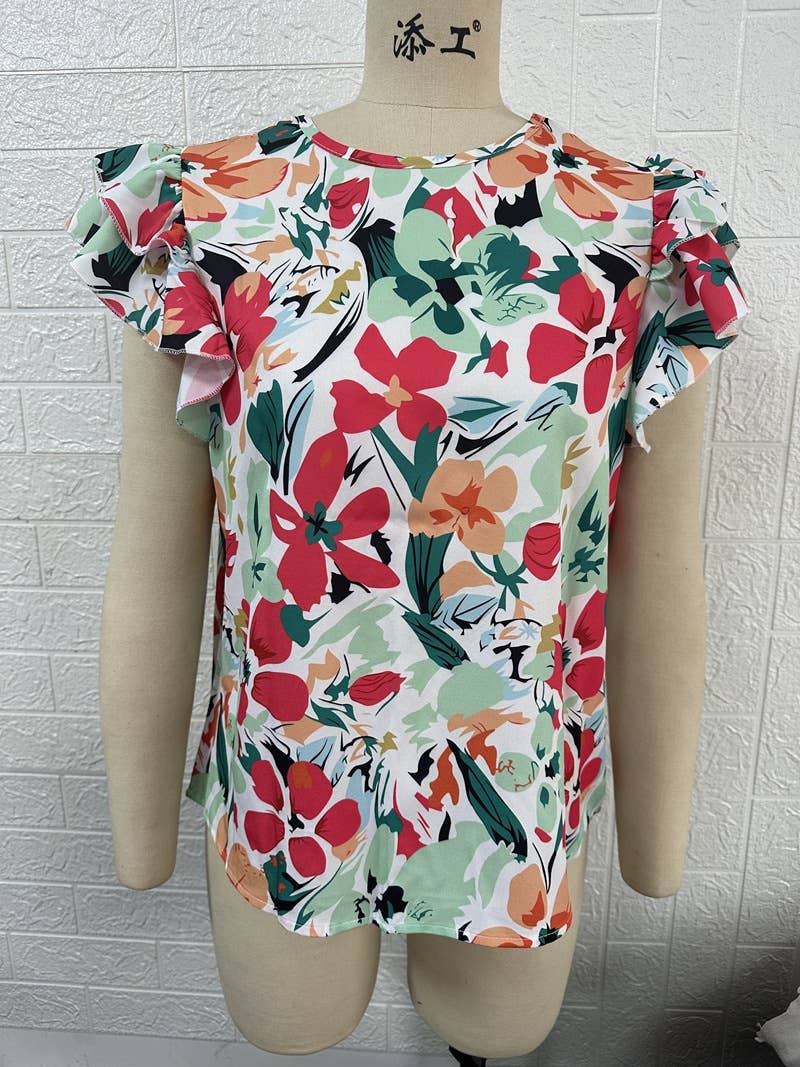 FLORAL DOUBLE-LAYER FLYING SHORT-SLEEVED SHIRT