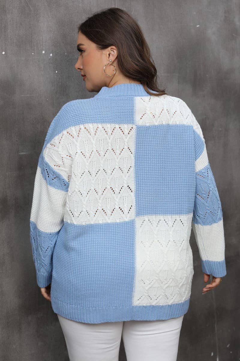 CWOSWL07410_PLUS SIZE WOMEN PLAID COLORBLOCK KNIT SWEATER