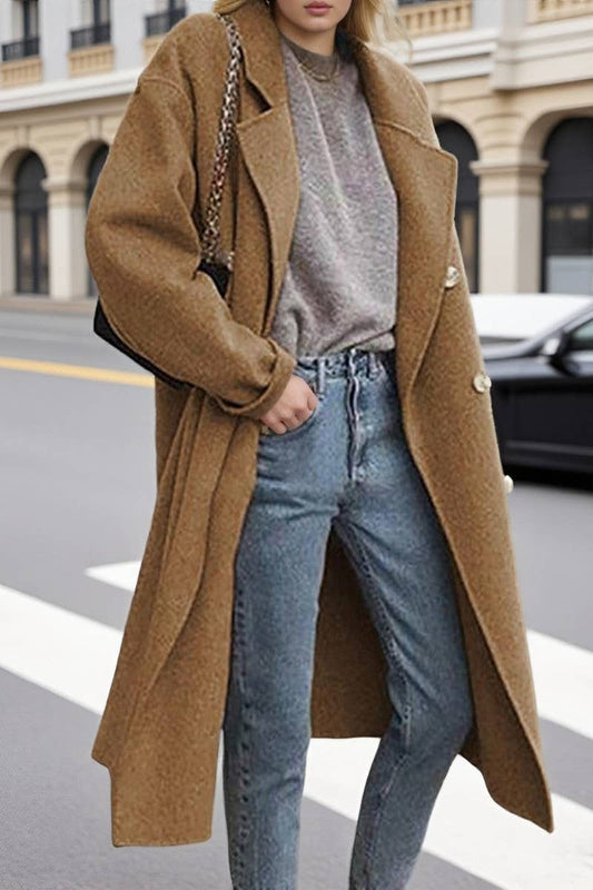 CWOSWL07725_2025 WOMEN DOUBLE BREASTED WOOL BLEND COAT