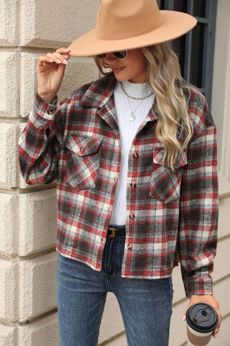 CWTSTL1710_PLAID POCKET LONG SLEEVE WOOLEN SHIRT TOP