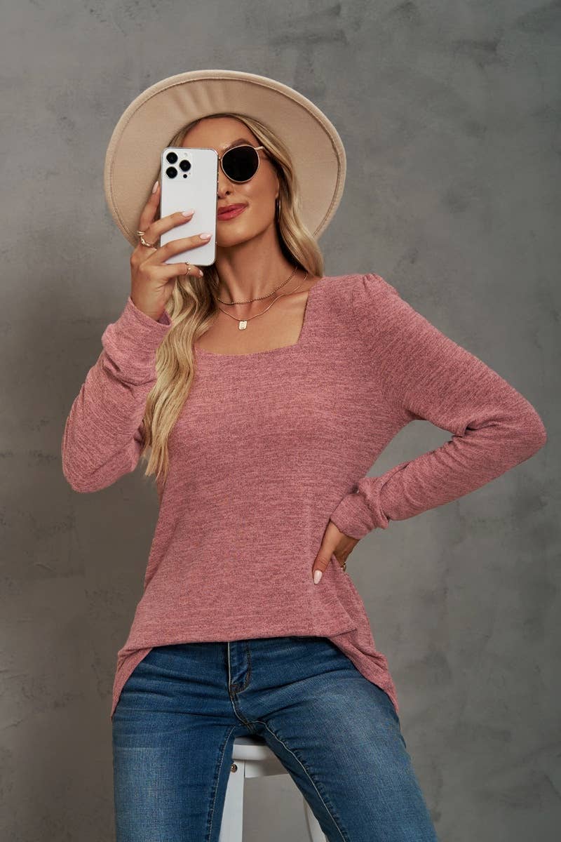 CWTBLL2708_AUTUMN CASUAL SQUARE NECK LONG SLEEVE TOP