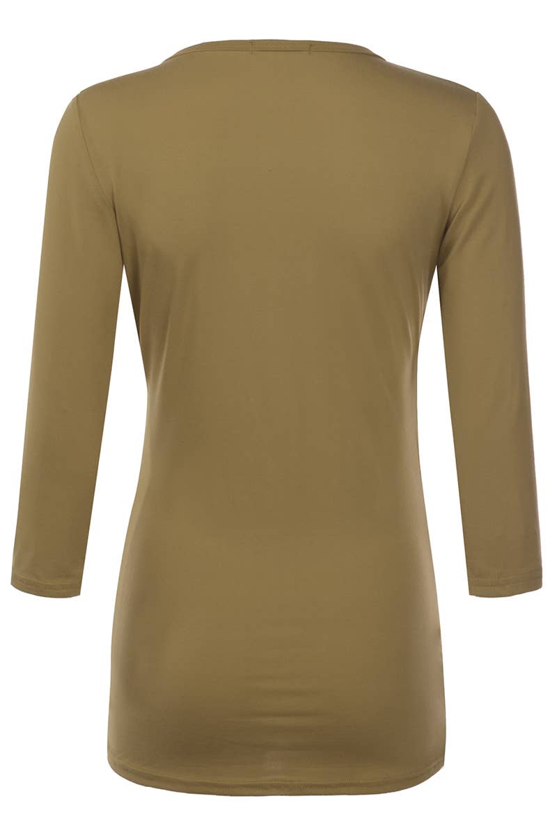 CWTTL1403_3/4 Sleeve Tank Tops Deep V-Neck Surplice Wrap