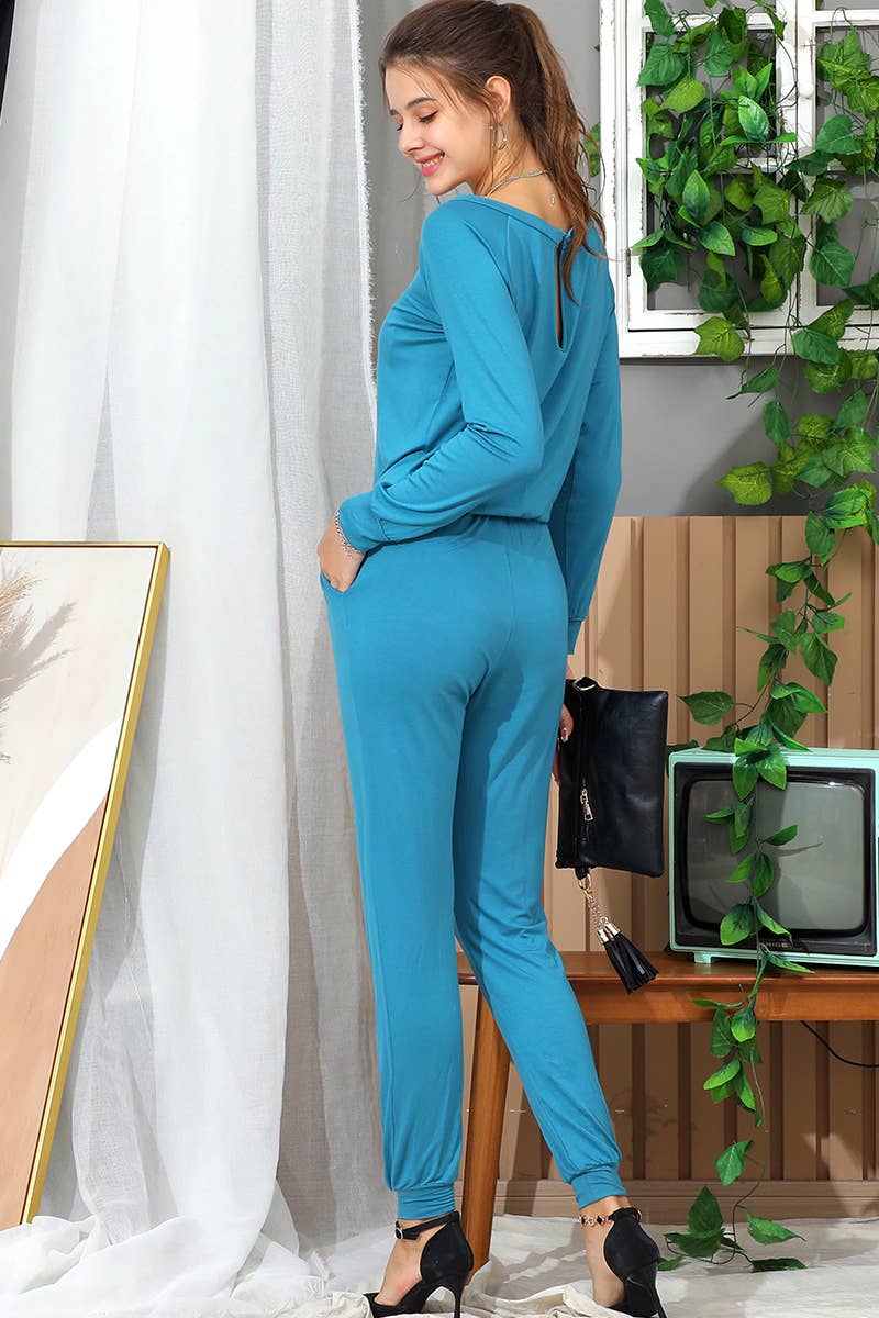 CWSJS223_R Neck Casual Jumpsuits Long Sleeve