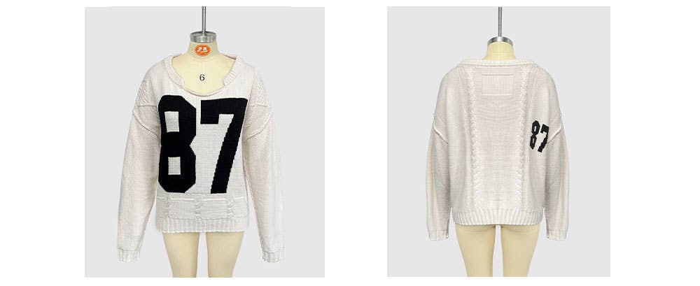 Digital color-blocking knit long-sleeved sweater