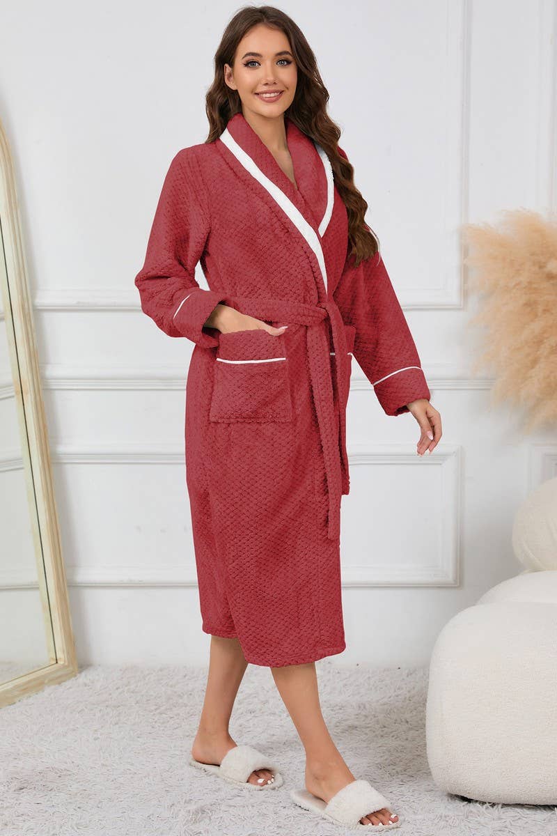 CWSPJ0140_CORAL FLEECE LACE-UP MID-LENGTH NIGHTGOWN